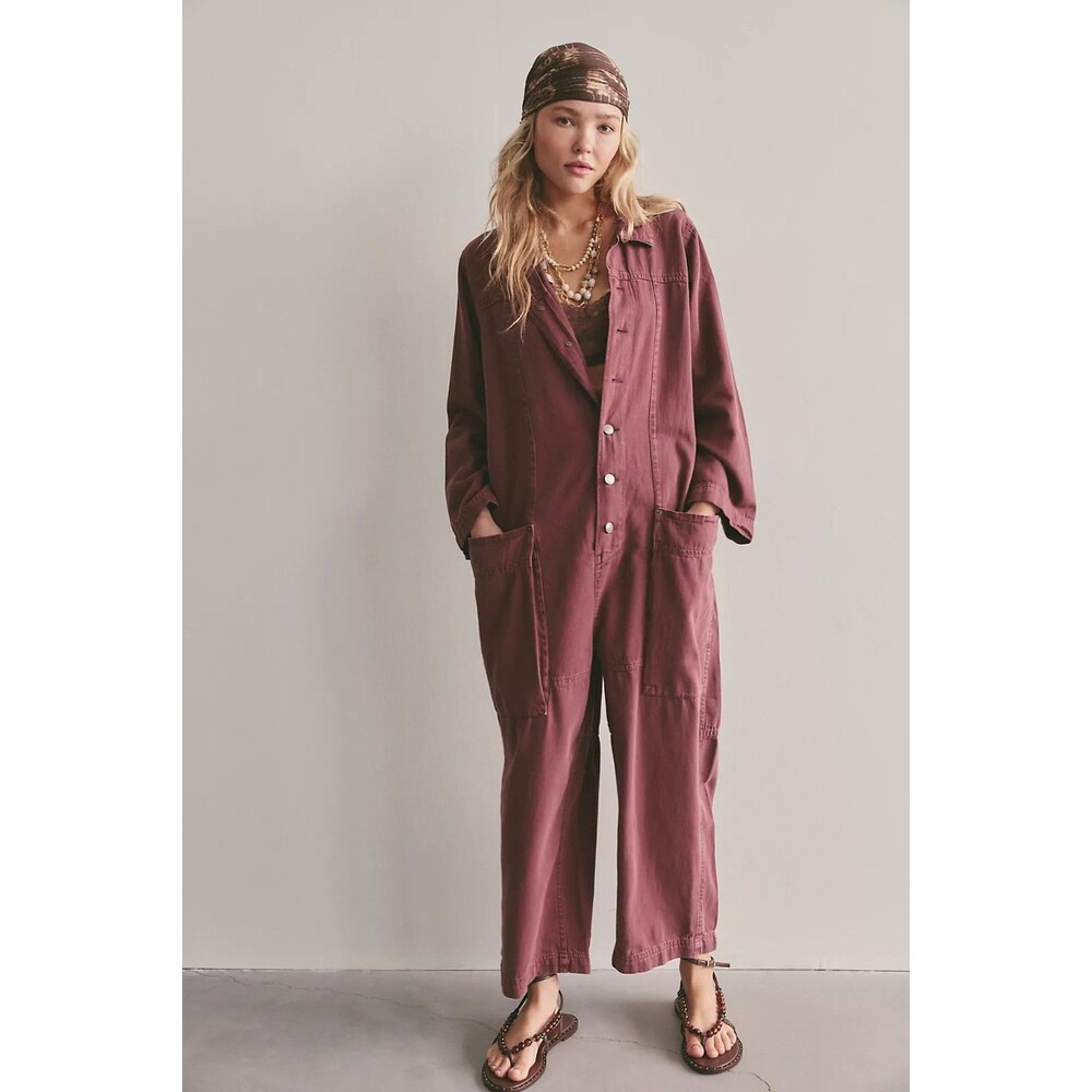 Free People We The Free Margarita Jumpsuit Utility Denim Wide Leg XS 290447